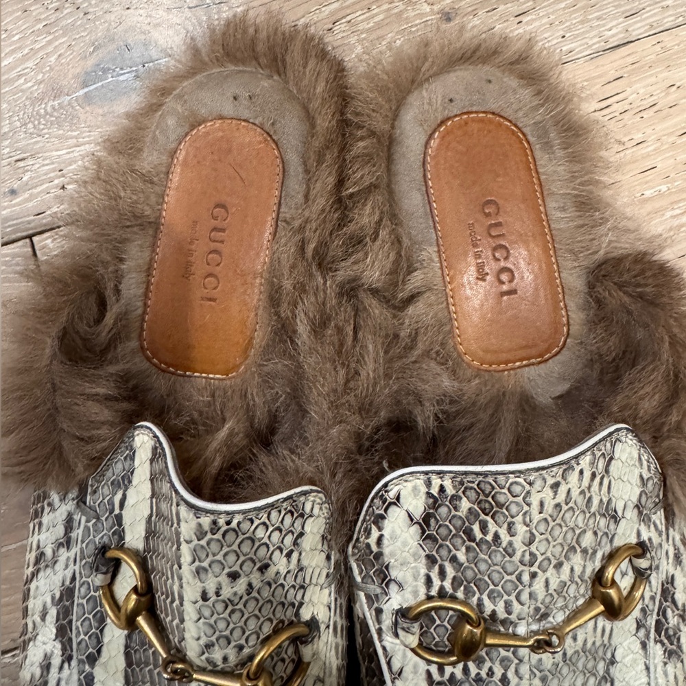 Gucci Princetown Fur lined slippers -Snake/python - Picture 3 of 6